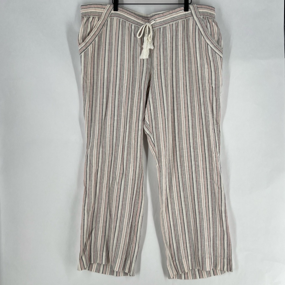 Rewind Striped Linen Blend Drawcord Elastic Waist Straight Leg Pants NWT 3X